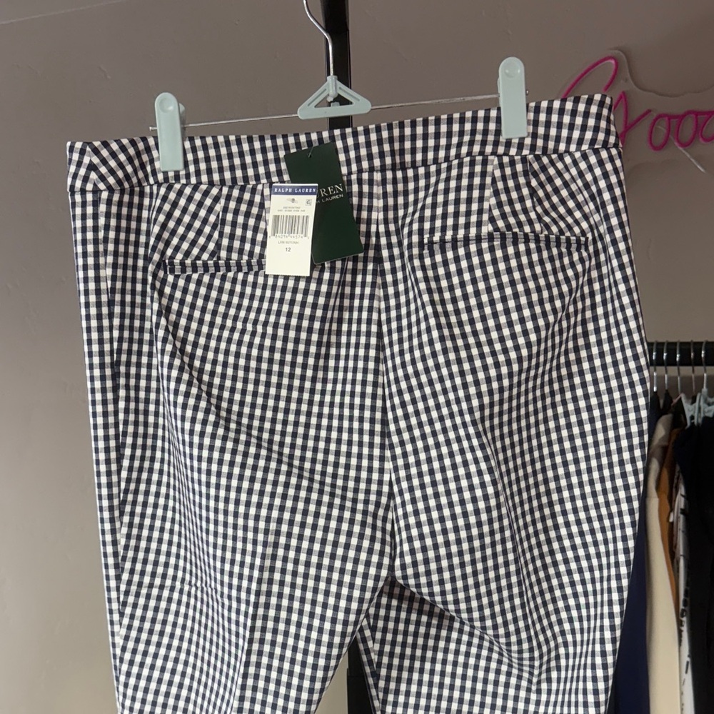 Ralph Lauren Gingham Check Blue/White Cropped Pants - Picture 4 of 5